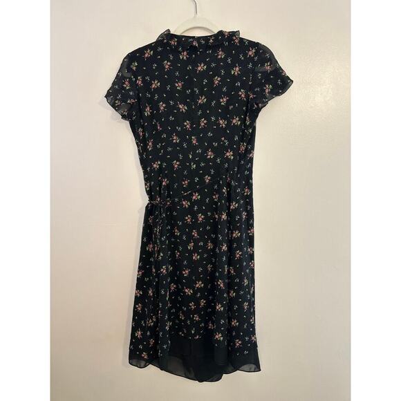 Ann Taylor Vintage 90s Floral Midi Black Silk Wrap Dress Whimsy Cottagecore Sz 4 - Picture 2 of 7